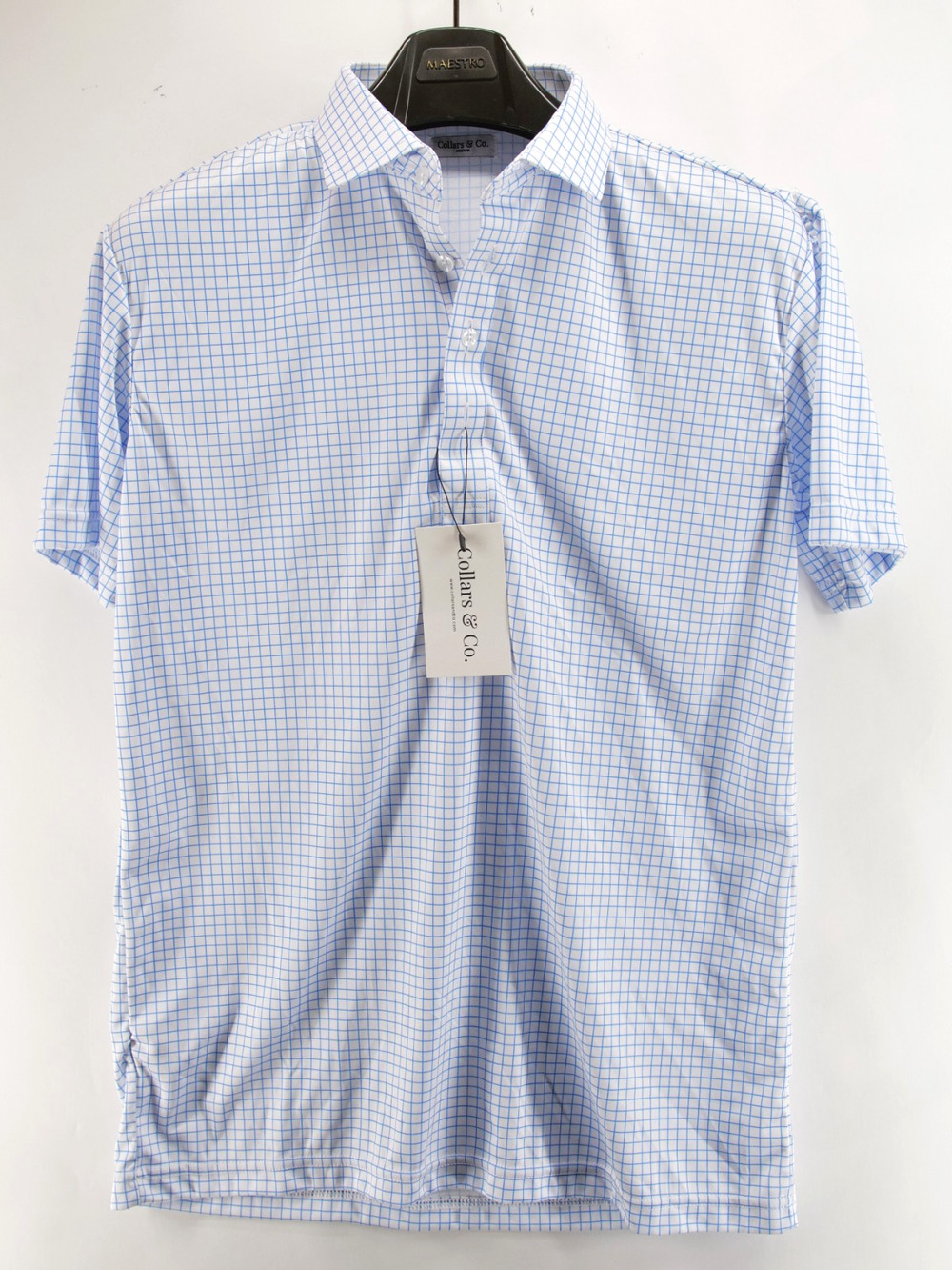 Collars and Co Mens Medium Shirt Dress Collar Golf Polo Blue Check